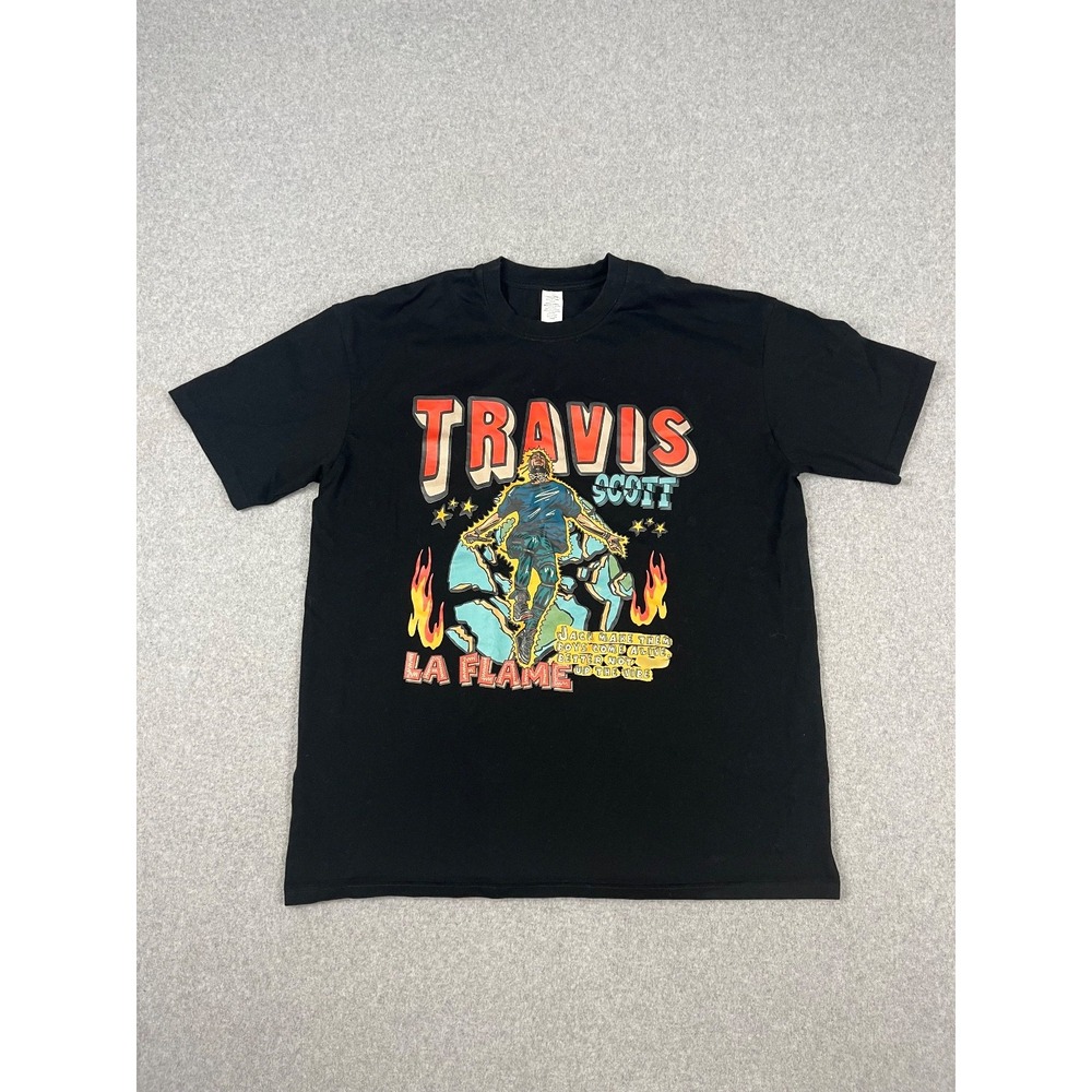 Travis Scott La Flame Tee shirt Mens 2XL Black Short Sleeve Hip Hop‎ Rap